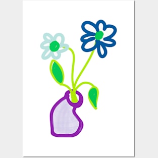 TWO FLOWERS IN SQUASHED VASE Posters and Art